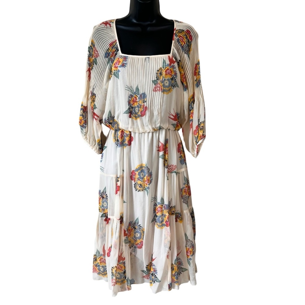 TIBI New York 100% Silk Lined Floral Bird Beetle Butterfly Cicada Midi Dress